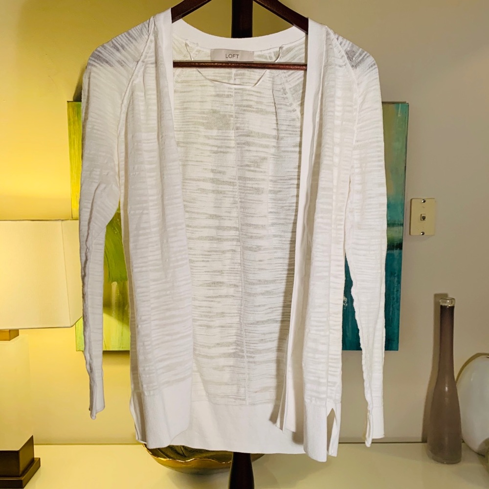Loft White Open Cardigan
